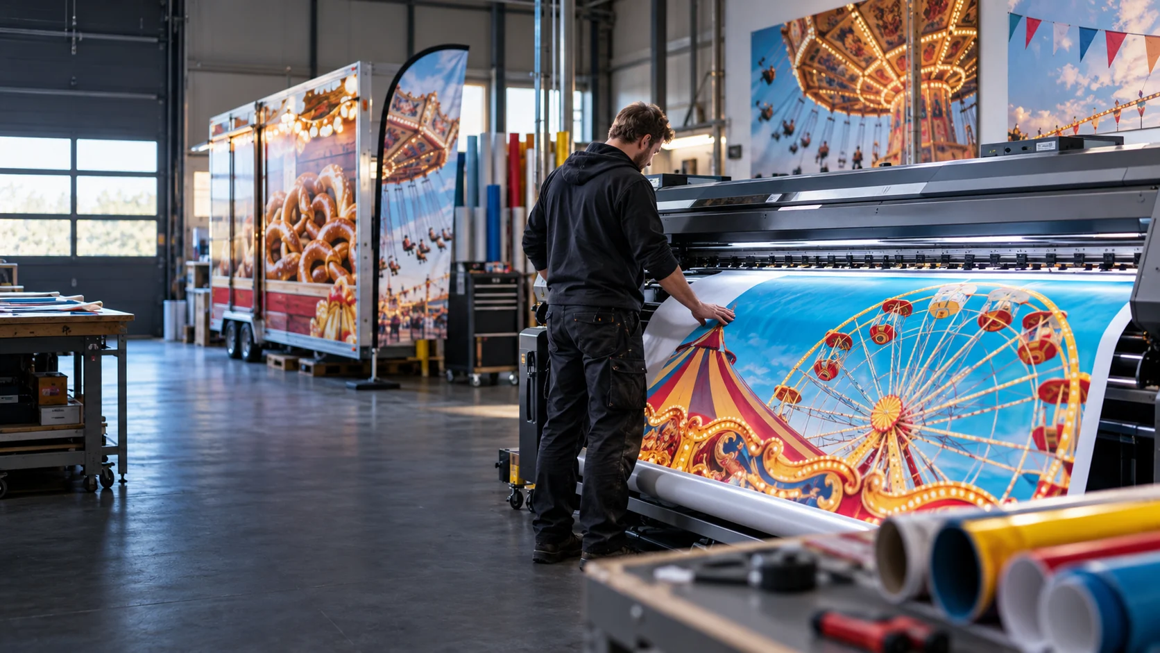 KI-generierte Visualisierung einer beispielhaften Großformatdruck-Produktion